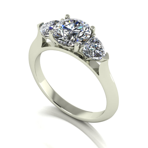 2.00ct (1x 7.0mm Rnd & 2x 4.5mm Hrt) Round & Heart Moissanite Set Three Stone Ring