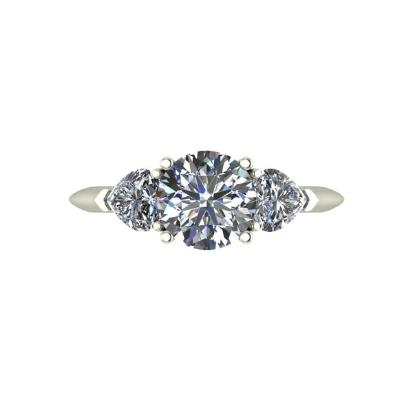 2.00ct (1x 7.0mm Rnd & 2x 4.5mm Hrt) Round & Heart Moissanite Set Three Stone Ring