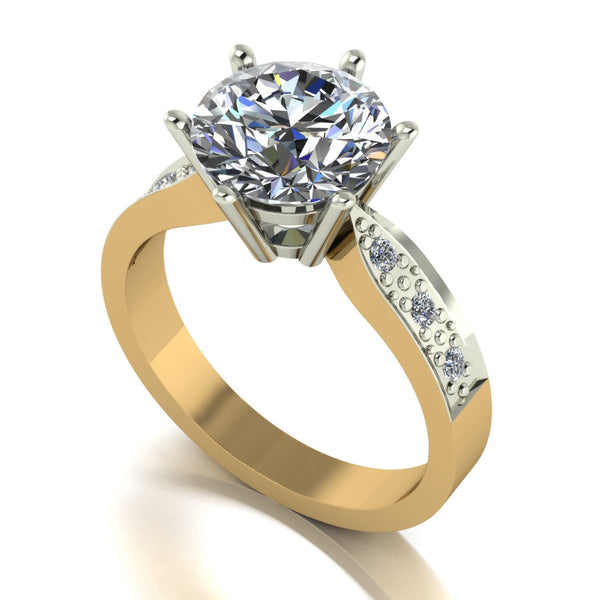 3.15ct (1x 9.0mm & 6x 1.6mm) Round Moissanite Set Shoulders Single Stone Ring