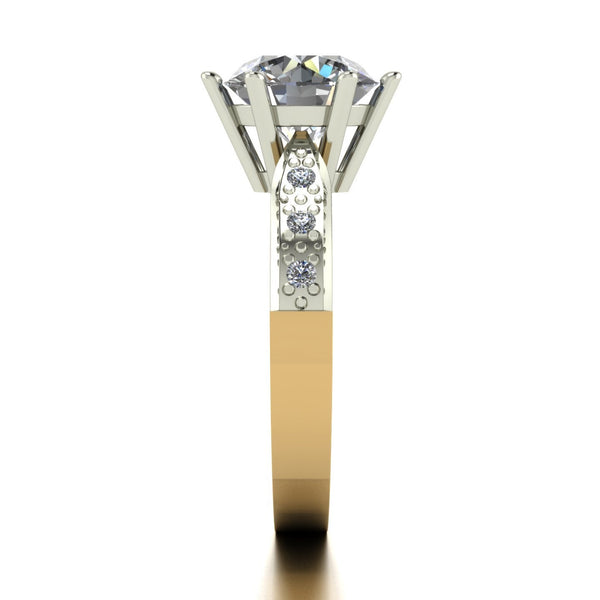 3.15ct (1x 9.0mm & 6x 1.6mm) Round Moissanite Set Shoulders Single Stone Ring