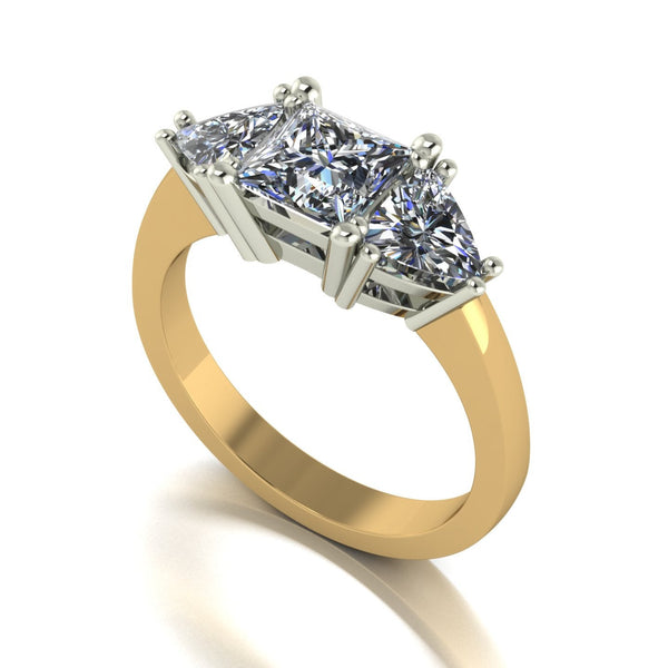 2.00ct (1x 5.5mm Sqr & 2x 5.0mm Trill) Square & Trillion Moissanite Set Three Stone Ring