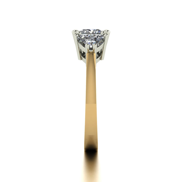 2.00ct (1x 5.5mm Sqr & 2x 5.0mm Trill) Square & Trillion Moissanite Set Three Stone Ring