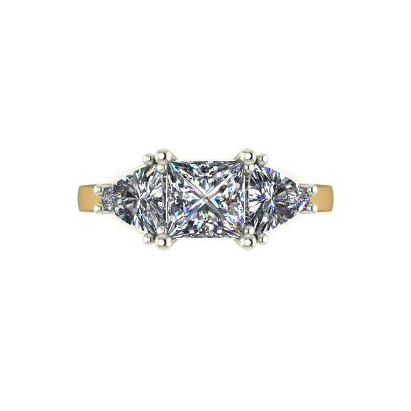 2.00ct (1x 5.5mm Sqr & 2x 5.0mm Trill) Square & Trillion Moissanite Set Three Stone Ring
