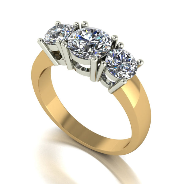 2.00ct (1x 6.5mm & 2x 5.0mm) Round Moissanite Set Three Stone Ring