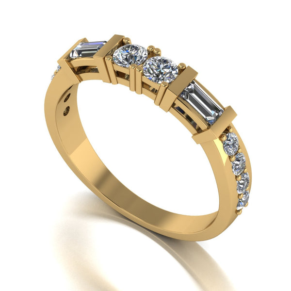 0.70ct (2x 3.0 & 8x 1.8mm Rnd & 2x 4x2mm Bag) Round & Baguette Moissanite Set Eternity Ring