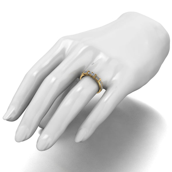 0.70ct (2x 3.0 & 8x 1.8mm Rnd & 2x 4x2mm Bag) Round & Baguette Moissanite Set Eternity Ring