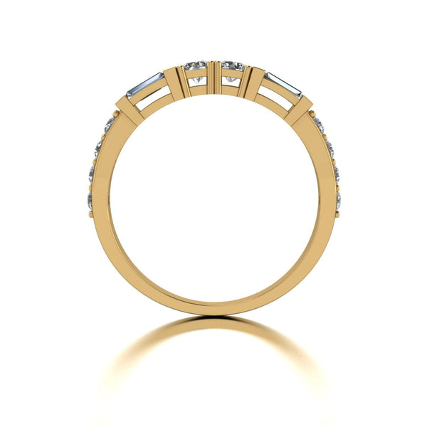0.70ct (2x 3.0 & 8x 1.8mm Rnd & 2x 4x2mm Bag) Round & Baguette Moissanite Set Eternity Ring