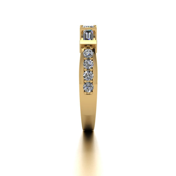 0.70ct (2x 3.0 & 8x 1.8mm Rnd & 2x 4x2mm Bag) Round & Baguette Moissanite Set Eternity Ring