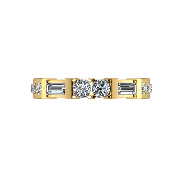 0.70ct (2x 3.0 & 8x 1.8mm Rnd & 2x 4x2mm Bag) Round & Baguette Moissanite Set Eternity Ring