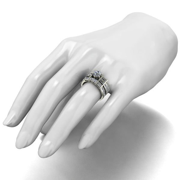 2.50ct (1x 6.5mm & 24x 1.8 & 2x 3.0mm Rnd & 6x 4x2mm Bag) Round & Baguette Moissanite Bridal Set Ring
