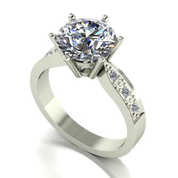 3.15ct (1x 9.0mm & 6x 1.6mm) Round Moissanite Set Shoulders Single Stone Ring