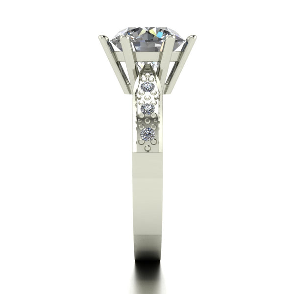 3.15ct (1x 9.0mm & 6x 1.6mm) Round Moissanite Set Shoulders Single Stone Ring