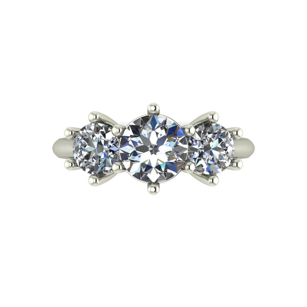 2.00ct (1x 6.5mm & 2x 5.0mm) Round Moissanite Set Three Stone Ring