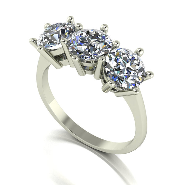 3.00ct (3x 6.5mm) Round Moissanite Set Three Stone Ring