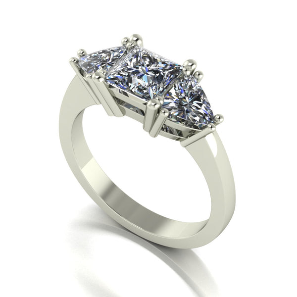 2.00ct (1x 5.5mm Sqr & 2x 5.0mm Trill) Square & Trillion Moissanite Set Three Stone Ring
