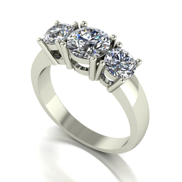 2.00ct (1x 6.5mm & 2x 5.0mm) Round Moissanite Set Three Stone Ring