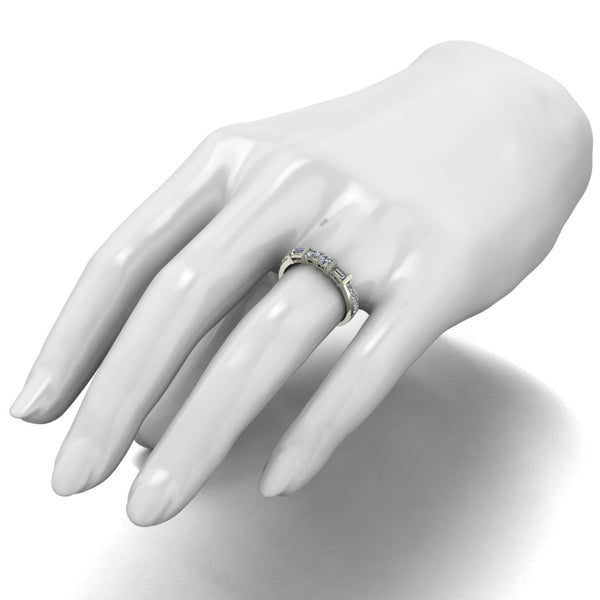 0.70ct (2x 3.0 & 8x 1.8mm Rnd & 2x 4x2mm Bag) Round & Baguette Moissanite Set Eternity Ring