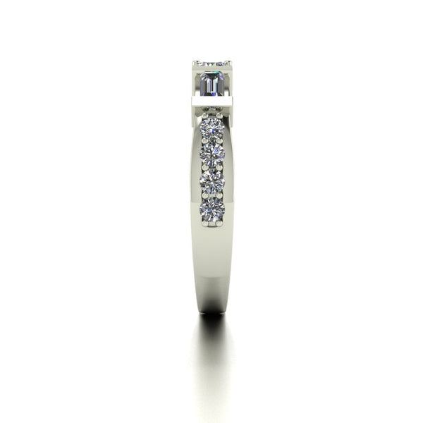 0.70ct (2x 3.0 & 8x 1.8mm Rnd & 2x 4x2mm Bag) Round & Baguette Moissanite Set Eternity Ring