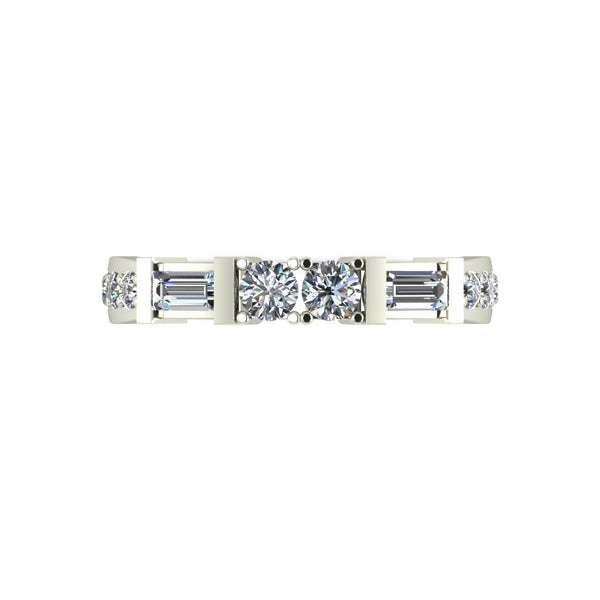 0.70ct (2x 3.0 & 8x 1.8mm Rnd & 2x 4x2mm Bag) Round & Baguette Moissanite Set Eternity Ring