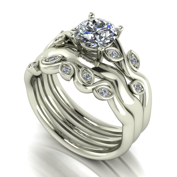 1.10ct (1x 6.5mm, 6x 1.3mm & 5x 1.3mm) NEW Round Moissanite Bridal Set Ring