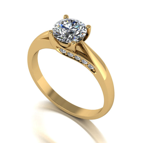 1.10ct (1x 6.5mm & 10x 1.3mm) Round Moissanite Set Shoulder Single Stone Ring
