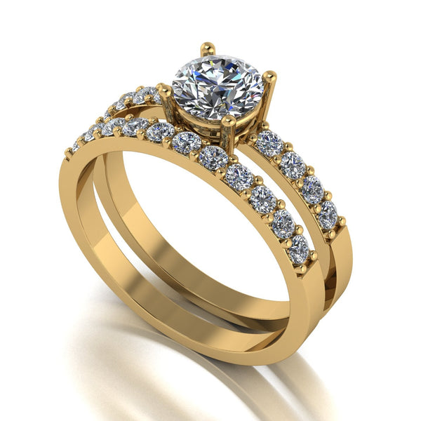 1.33ct (1x 6.0mm & 19x 1.9mm) Round Moissanite Bridal Set Ring