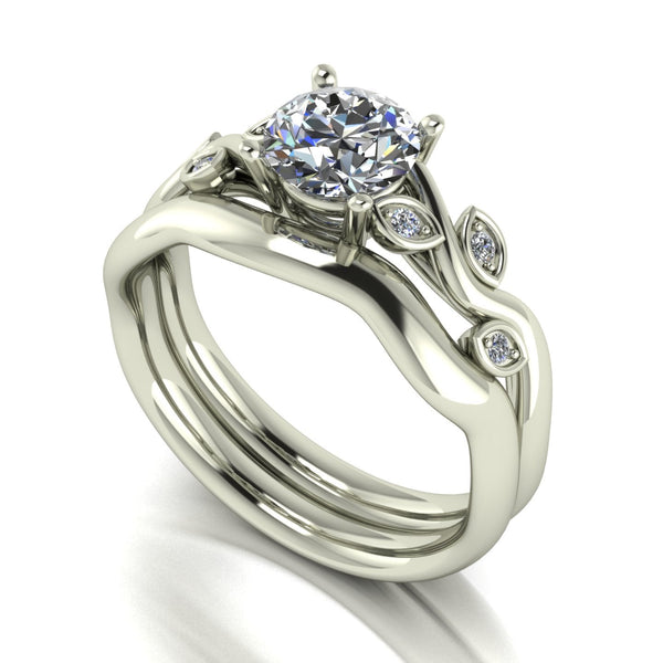 1.05ct (1x 6.5mm & 6x 1.3mm) Round Moissanite Bridal Set Ring