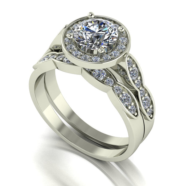 1.65ct (1x 6.5mm,8x 2.0mm & 32x 1.3mm) Round Moissanite Bridal Set Ring