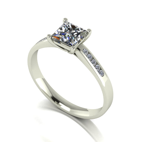 1.15ct (1x 5.5mm Sqr & 10x 1.3mm Rnd) Square & Round Moissanite Set Shoulders Single Stone Ring
