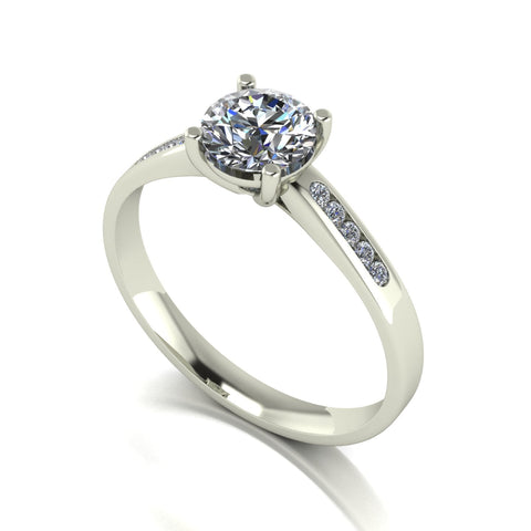 1.10ct (1x 6.5mm & 10x 1.3mm) Round Moissanite Set Shoulder Single Stone Ring