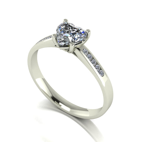 1.10ct (1x 6.5mm Hrt & 10x 1.3mm Rnd) Heart & Round Moissanite Set Shoulder Single Stone Ring