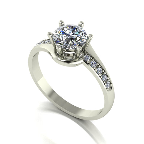 1.10ct (1x 6.5mm & 10x 1.3mm) Round Moissanite Set shoulder Single Stone Ring