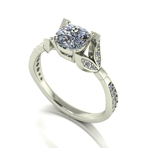 1.30ct (1x 6.0mm Cush, 10x 1.3mm & 16x 1.0mm Rnd) Cushion & Round Moissanite Set Shoulder Single Stone Ring