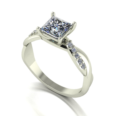 1.15ct (1x 5.5mm Sqr & 10x 1.3mm Rnd) Square & Round Moissanite Set Shoulder Single Stone Ring