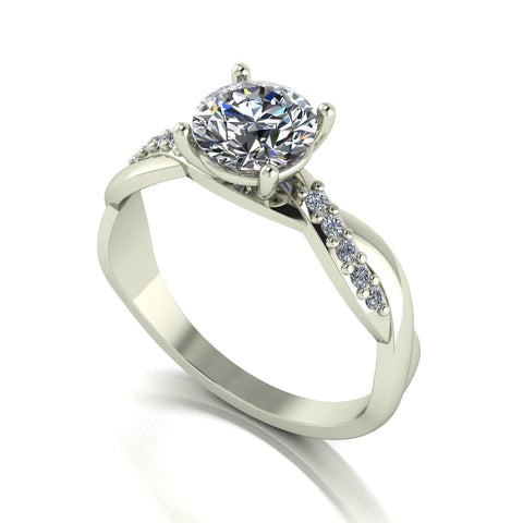 1.10ct (1x 6.5mm & 10x 1.3mm Rnd) Round Moissanite Set Shoulder Single Stone Ring