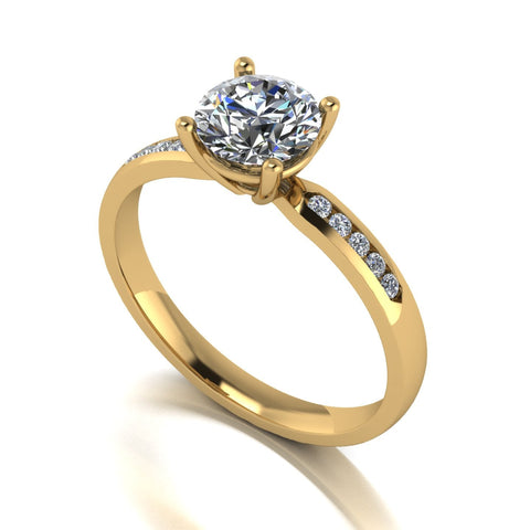 1.10ct (1x 6.5mm & 10x 1.3mm) Round Moissanite Set Shoulder Single Stone Ring