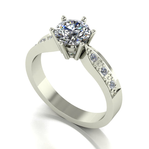 1.15ct (1x 6.5mm & 6x 1.6mm) Round Moissanite Set Shoulders Single Stone Ring