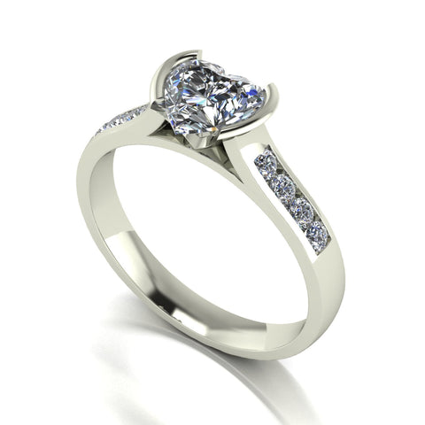 1.12ct (1x 6.5mm Hrt & 8x 1.6mm Rnd) Heart & Round Moissanite Set Shoulder Single Stone Ring