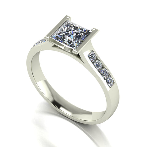 1.17ct (1x 5.5mm Sqr & 8x 1.6mm Rnd) Square & Round Moissanite Set Shoulder Single Stone Ring
