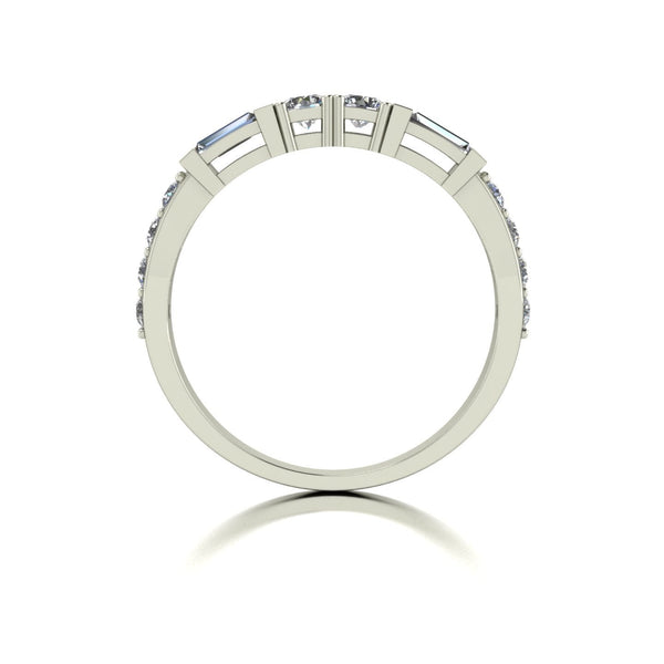 0.70ct (2x 3.0 & 8x 1.8mm Rnd & 2x 4x2mm Bag) Round & Baguette Moissanite Set Eternity Ring